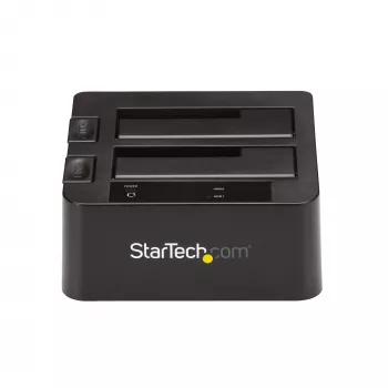 StarTech.com dviejų lizdų USB 3.2 Gen 2 į SATA standžiųjų diskų prijungimo stotelė, USB 10 Gbps standžiųjų diskų prijungimo stotelė, išorinė 2,5/3,5 col. SATA I/II/III SSD/HDD prijungimo stotelė, karšto keitimo standžiųjų diskų dėklas, viršutinė įkrova