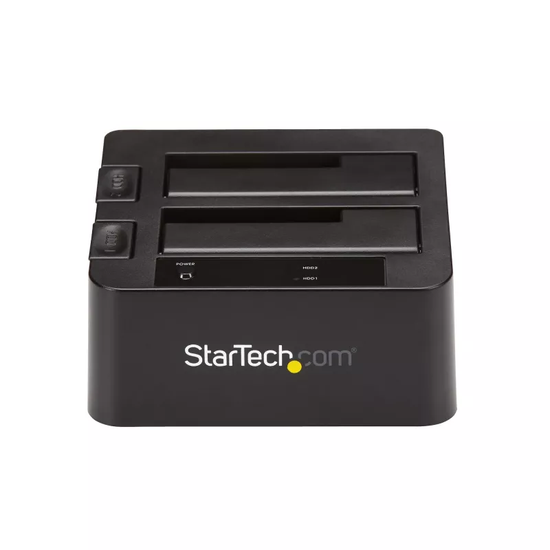 StarTech.com dviejų lizdų USB 3.2 Gen 2 į SATA standžiųjų diskų prijungimo stotelė, USB 10 Gbps standžiųjų diskų prijungimo stotelė, išorinė 2,5/3,5 col. SATA I/II/III SSD/HDD prijungimo stotelė, karšto keitimo standžiųjų diskų dėklas, viršutinė įkrova