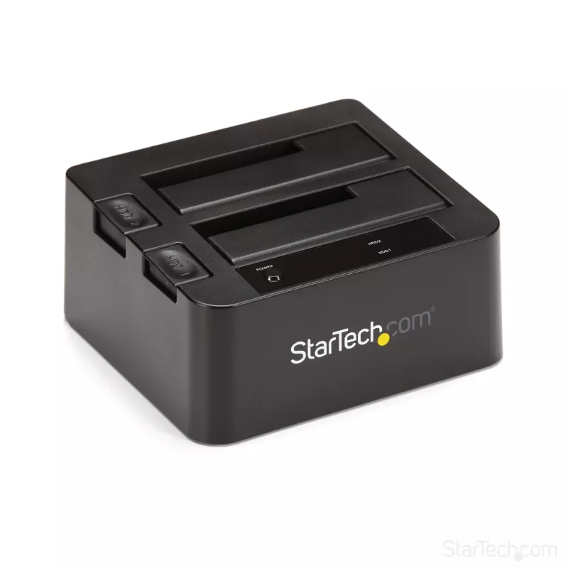 StarTech.com dviejų lizdų USB 3.2 Gen 2 į SATA standžiųjų diskų prijungimo stotelė, USB 10 Gbps standžiųjų diskų prijungimo stotelė, išorinė 2,5/3,5 col. SATA I/II/III SSD/HDD prijungimo stotelė, karšto keitimo standžiųjų diskų dėklas, viršutinė įkrova