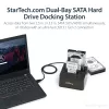 StarTech.com dviejų lizdų USB 3.2 Gen 2 į SATA standžiųjų diskų prijungimo stotelė, USB 10 Gbps standžiųjų diskų prijungimo stotelė, išorinė 2,5/3,5 col. SATA I/II/III SSD/HDD prijungimo stotelė, karšto keitimo standžiųjų diskų dėklas, viršutinė įkrova