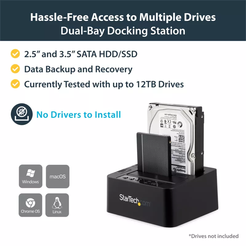 StarTech.com Atskira standžiojo disko kopijavimo stotis, dviejų lizdų HDD/SSD klonavimo/kopijavimo įrenginys, USB 3.1 (10 Gbps) prie SATA III HDD/SSD prijungimo stotelė, standžiojo disko kopijavimo stotelė, standžiojo disko klonavimo įrenginys