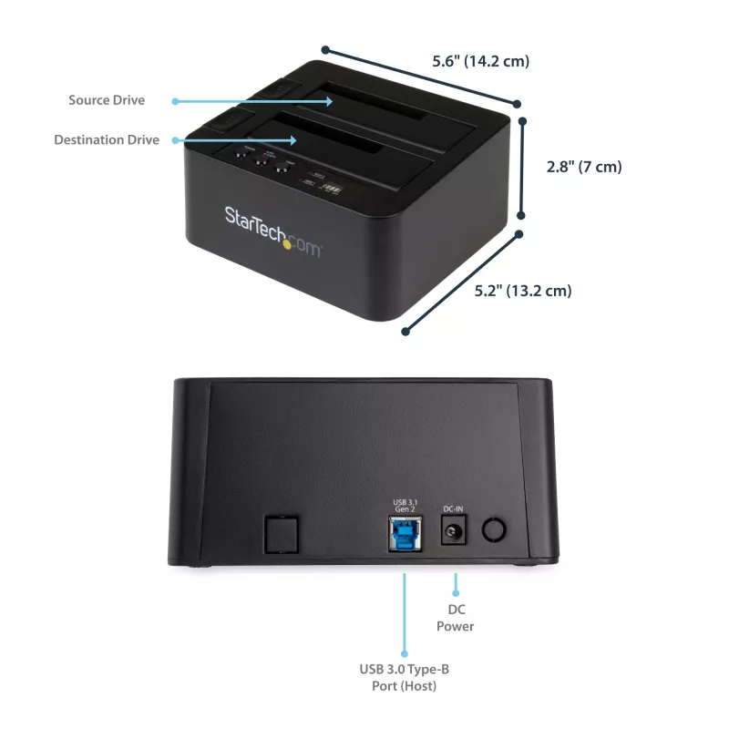StarTech.com Atskira standžiojo disko kopijavimo stotis, dviejų lizdų HDD/SSD klonavimo/kopijavimo įrenginys, USB 3.1 (10 Gbps) prie SATA III HDD/SSD prijungimo stotelė, standžiojo disko kopijavimo stotelė, standžiojo disko klonavimo įrenginys