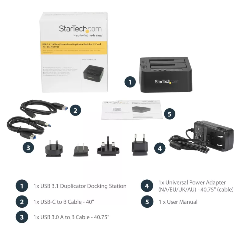 StarTech.com Atskira standžiojo disko kopijavimo stotis, dviejų lizdų HDD/SSD klonavimo/kopijavimo įrenginys, USB 3.1 (10 Gbps) prie SATA III HDD/SSD prijungimo stotelė, standžiojo disko kopijavimo stotelė, standžiojo disko klonavimo įrenginys