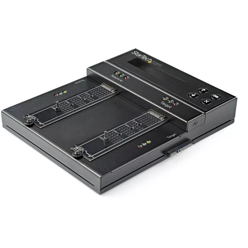 StarTech.com Atskiras M.2 SATA ir M.2 NVMe dublikatorius ir trintuvas – HDD/SSD klonavimo įrenginys / valytuvas M.2 PCIe AHCI/NVMe, M.2 SATA, 2,5/3,5 colio SATA diskams – Išorinis standžiųjų diskų trintuvas / dublikatorius, TAA
