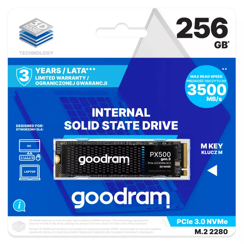 Goodram PX500 GEN.3 SSDPR-PX500-256-80-G3 vidinis kietojo kūno diskas 256 GB M.2 PCI Express 3.0 NVMe 3D NAND