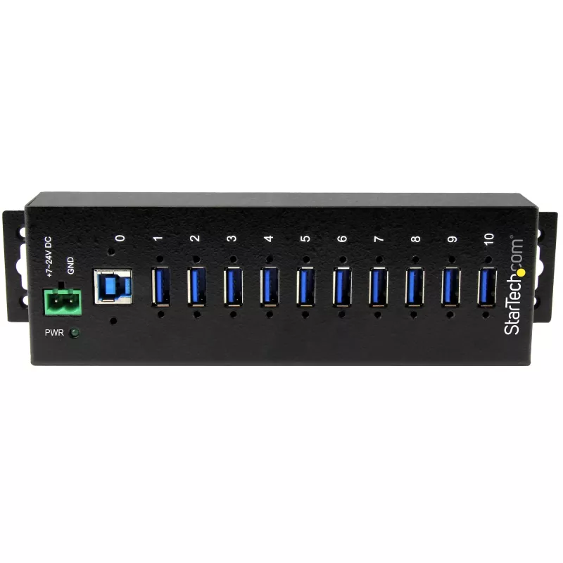 StarTech.com 10 prievadų pramoninio USB 3.0 šakotuvo apsauga nuo ESD ir viršįtampių~10 prievadų USB 3.0 šakotuvas - 5Gbps - Metalinis pramoninis USB-A šakotuvas su ESD ir apsauga nuo viršįtampių - DIN bėgelio, sieninio ar stalinio montavimo - TAA atitinkantis USB plėtiklis