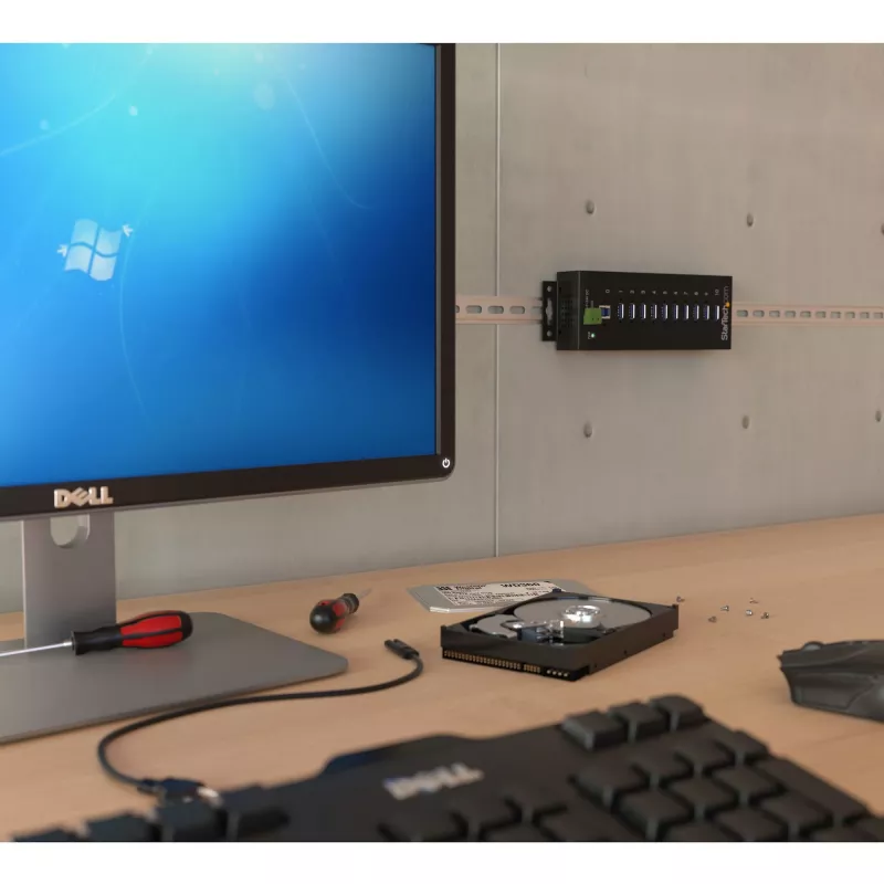 StarTech.com 10 prievadų pramoninio USB 3.0 šakotuvo apsauga nuo ESD ir viršįtampių~10 prievadų USB 3.0 šakotuvas - 5Gbps - Metalinis pramoninis USB-A šakotuvas su ESD ir apsauga nuo viršįtampių - DIN bėgelio, sieninio ar stalinio montavimo - TAA atitinkantis USB plėtiklis