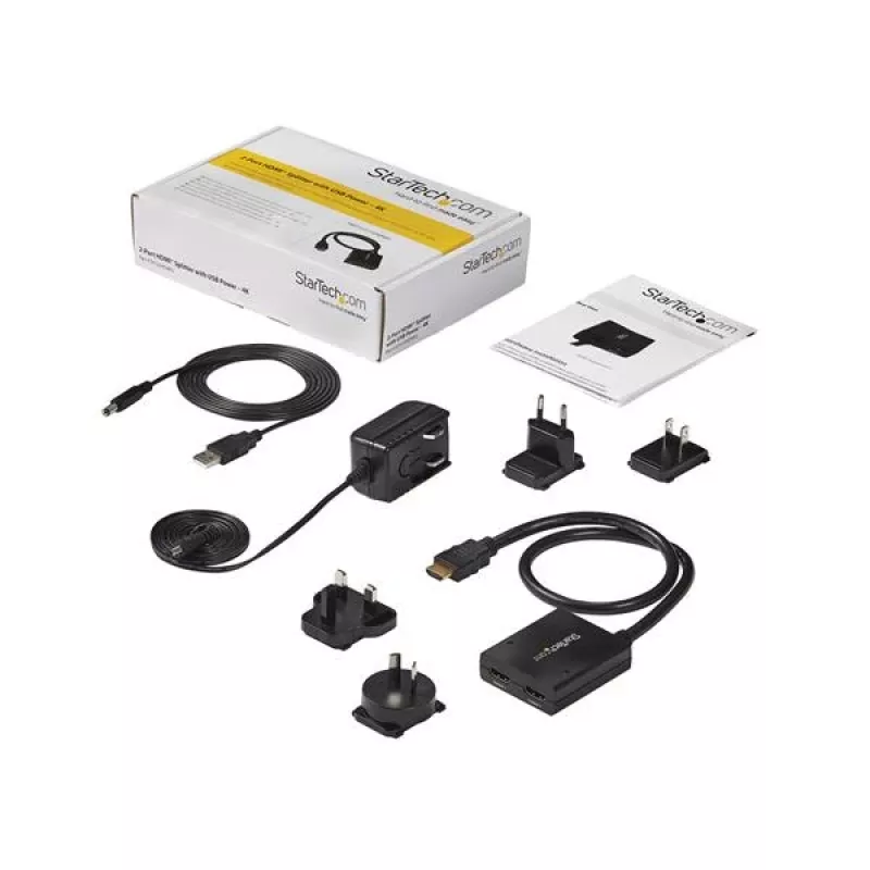StarTech.com 4K HDMI 2 prievadų vaizdo skirstytuvas – 1x2 HDMI skirstytuvas – maitinamas per USB arba maitinimo adapterį – 4K 30Hz