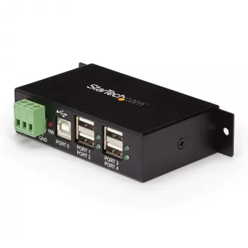 StarTech.com 4 prievadų USB 2.0 šakotuvas – metalinis pramoninis USB-A šakotuvas – montuojamas ant DIN bėgelio, sienos ar stalo USB duomenų šakotuvas – TAA atitinkantis USB plėtiklis