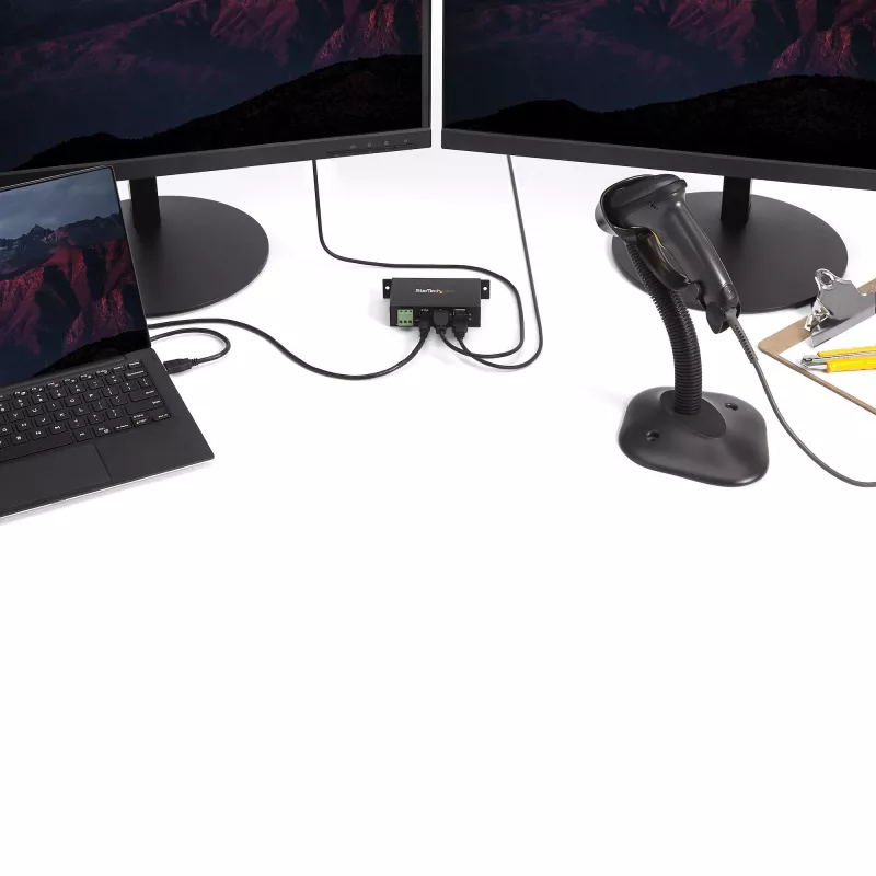 StarTech.com 4 prievadų USB 2.0 šakotuvas – metalinis pramoninis USB-A šakotuvas – montuojamas ant DIN bėgelio, sienos ar stalo USB duomenų šakotuvas – TAA atitinkantis USB plėtiklis