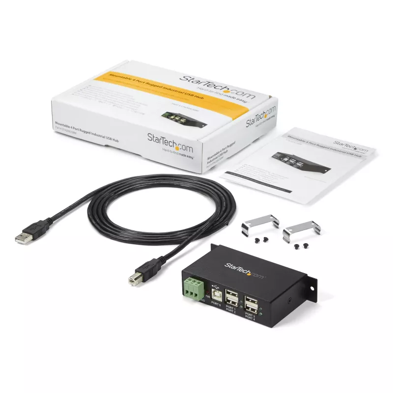 StarTech.com 4 prievadų USB 2.0 šakotuvas – metalinis pramoninis USB-A šakotuvas – montuojamas ant DIN bėgelio, sienos ar stalo USB duomenų šakotuvas – TAA atitinkantis USB plėtiklis