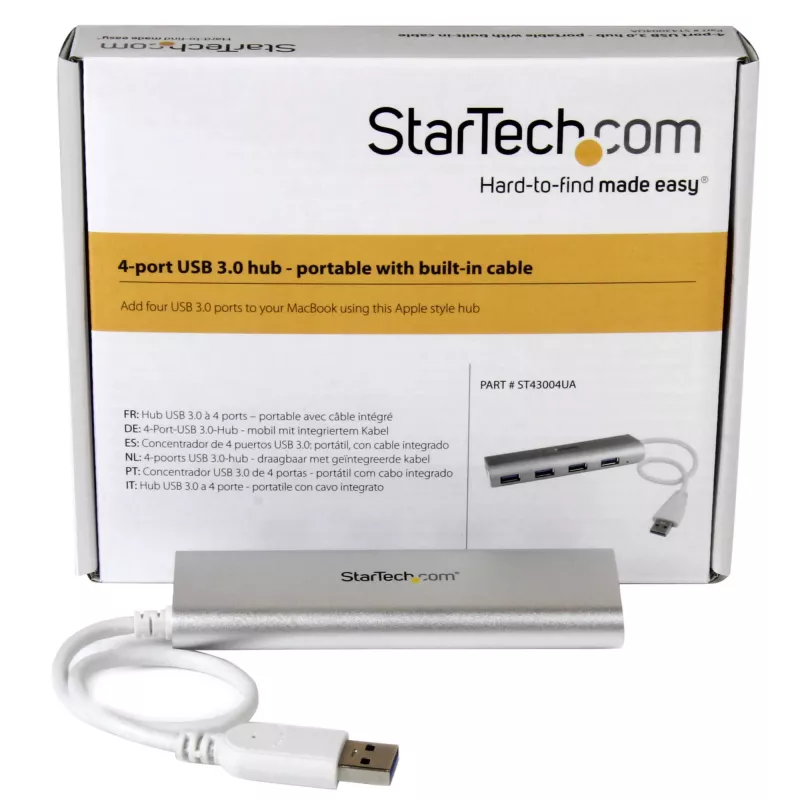 “StarTech.com” 4 prievadų USB šakotuvas, USB A į 4x USB-A prievadus, USB 5 Gb/s, tvirta konstrukcija, maitinamas per magistralę, nešiojamas nešiojamojo kompiuterio USB 3.0 šakotuvas
