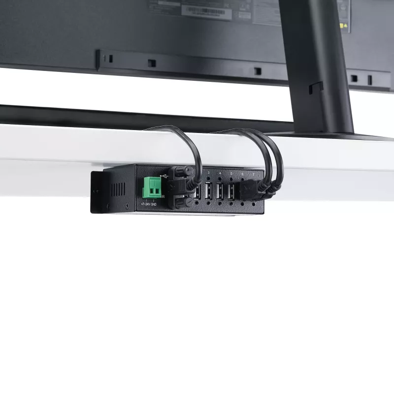 „StarTech.com“ 7 prievadų USB 2.0 šakotuvas – metalinis pramoninis USB-A šakotuvas su ESD apsauga ir 350 W viršįtampių apsauga – montuojamas ant DIN bėgelio, sienos ar stalo – TAA atitinkantis USB plėtiklis