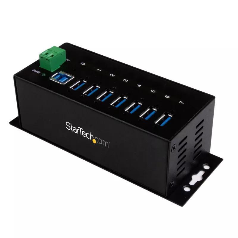 StarTech.com 7 prievadų pramoninis USB 3.0 šakotuvas su ESD apsauga ~ 7 prievadų USB 3.0 šakotuvas (5 Gbps) - metalinis pramoninis USB-A šakotuvas su ESD apsauga ir 350 W apsauga nuo viršįtampių - montuojamas ant DIN bėgelio, sienos ar stalo - TAA reikalavimus atitinkantis USB plėstuvas