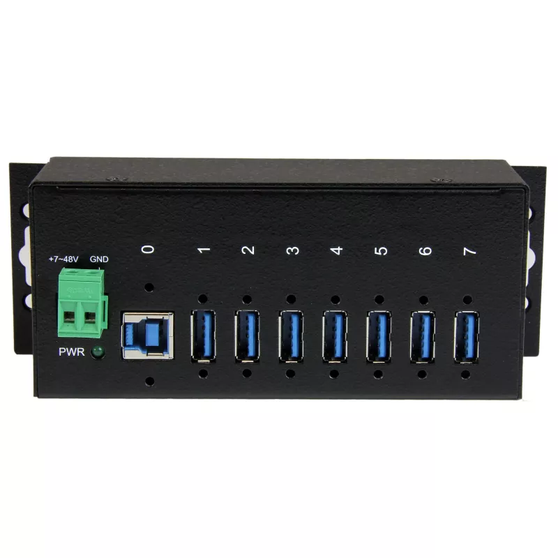 StarTech.com 7 prievadų pramoninis USB 3.0 šakotuvas su ESD apsauga ~ 7 prievadų USB 3.0 šakotuvas (5 Gbps) - metalinis pramoninis USB-A šakotuvas su ESD apsauga ir 350 W apsauga nuo viršįtampių - montuojamas ant DIN bėgelio, sienos ar stalo - TAA reikalavimus atitinkantis USB plėstuvas