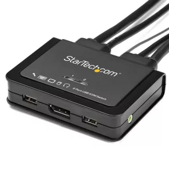 StarTech.com 2 prievadų DisplayPort KVM jungiklis - 4K 60Hz - kompaktiškas dviejų prievadų UHD DP 1.2 USB stalinis KVM jungiklis su 1,2 m laidais ir garsu - maitinamas per magistralę ir nuotoliniu perjungimu - „MacBook ThinkPad“