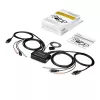 StarTech.com 2 prievadų DisplayPort KVM jungiklis - 4K 60Hz - kompaktiškas dviejų prievadų UHD DP 1.2 USB stalinis KVM jungiklis su 1,2 m laidais ir garsu - maitinamas per magistralę ir nuotoliniu perjungimu - „MacBook ThinkPad“