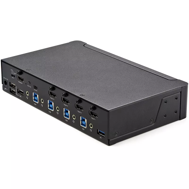 StarTech.com 4 prievadų HDMI KVM jungiklis – vienas monitorius 4K 60Hz Ultra HD HDR – Staliniam kompiuteriui skirtas HDMI 2.0 KVM jungiklis su 2 prievadų USB 3.0 šakotuvu (5 Gbps) ir 4x USB 2.0 HID, garsu – perjungimas sparčiaisiais klavišais – TAA