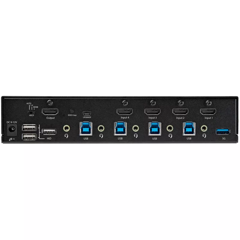 StarTech.com 4 prievadų HDMI KVM jungiklis – vienas monitorius 4K 60Hz Ultra HD HDR – Staliniam kompiuteriui skirtas HDMI 2.0 KVM jungiklis su 2 prievadų USB 3.0 šakotuvu (5 Gbps) ir 4x USB 2.0 HID, garsu – perjungimas sparčiaisiais klavišais – TAA