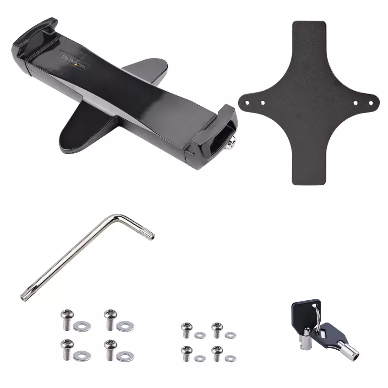 StarTech.com VESA tvirtinimo adapteris planšetėms 7,9–12,5 col. – iki 2 kg (4,4 lb) – 75x75/100x100 VESA formatai – universalus apsaugantis nuo vagystės planšečių VESA spaustukas – saugus planšetės laikiklis – juodas
