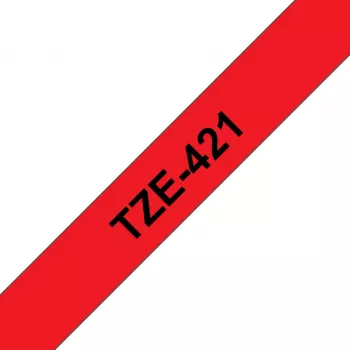 Brother TZE-421 etikečių gamybos juosta, juoda ant raudonos