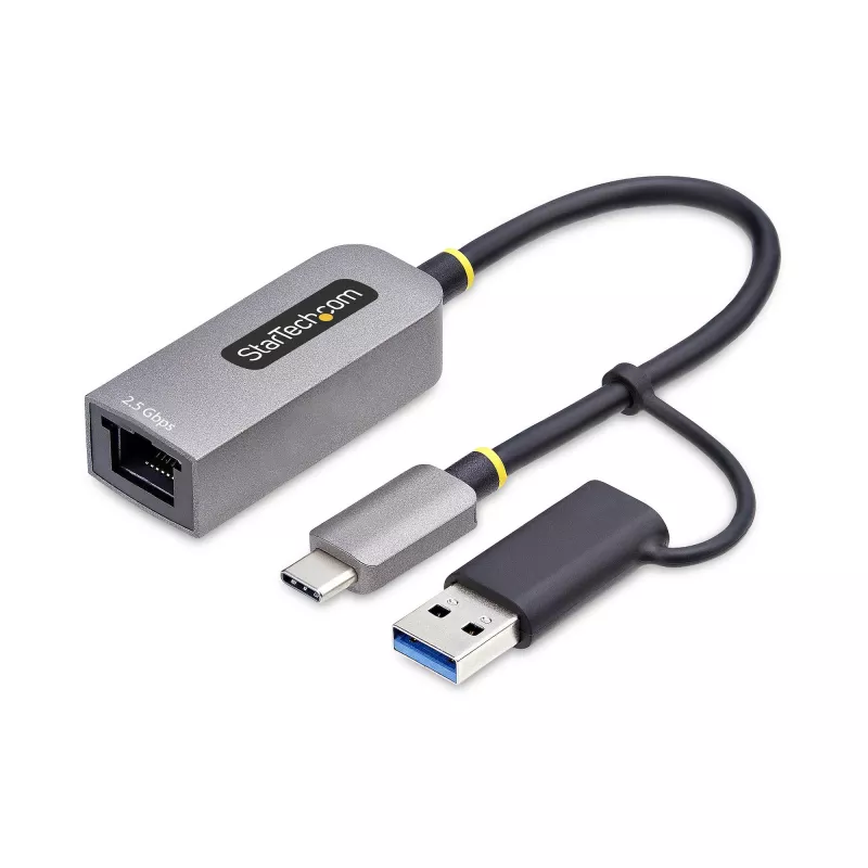 StarTech.com 2.5GbE USB-C prie eterneto adapteris su USB-A keitikliu, NBASE-T NIC, USB 3.0 Type-C 2.5/1G kelių greičių tinklas, Thunderbolt suderinamas, Windows ir Mac