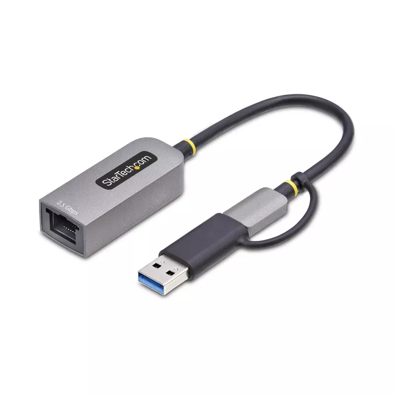 StarTech.com 2.5GbE USB-C prie eterneto adapteris su USB-A keitikliu, NBASE-T NIC, USB 3.0 Type-C 2.5/1G kelių greičių tinklas, Thunderbolt suderinamas, Windows ir Mac