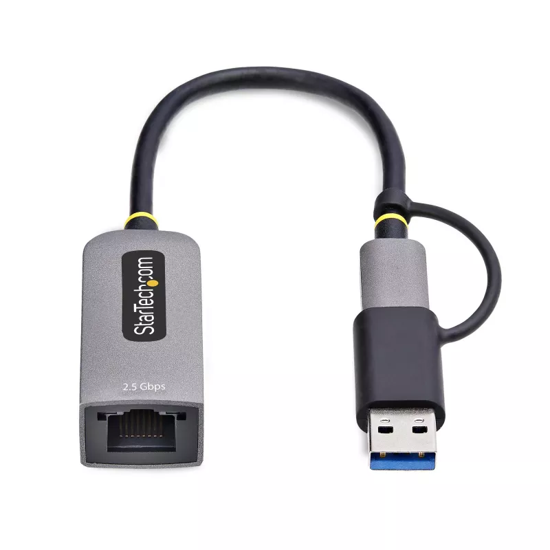 StarTech.com 2.5GbE USB-C prie eterneto adapteris su USB-A keitikliu, NBASE-T NIC, USB 3.0 Type-C 2.5/1G kelių greičių tinklas, Thunderbolt suderinamas, Windows ir Mac
