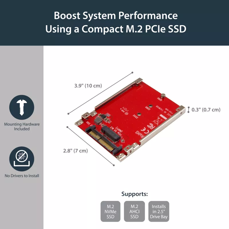 StarTech.com M.2 diskasukio į U.2 (SFF-8639) pagrindinio kompiuterio adapteris M.2 PCIe NVMe SSD diskams