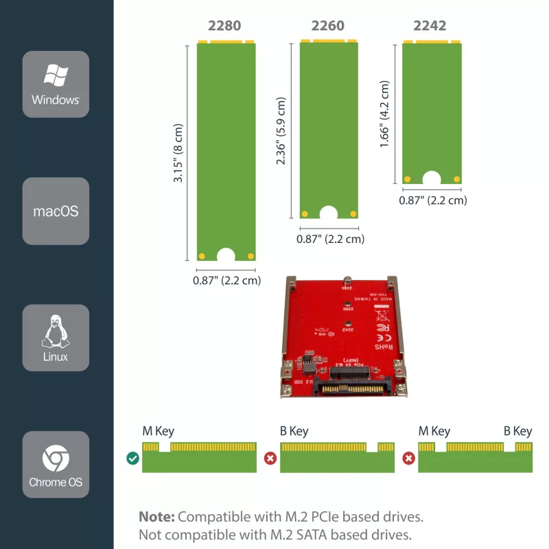 StarTech.com M.2 diskasukio į U.2 (SFF-8639) pagrindinio kompiuterio adapteris M.2 PCIe NVMe SSD diskams