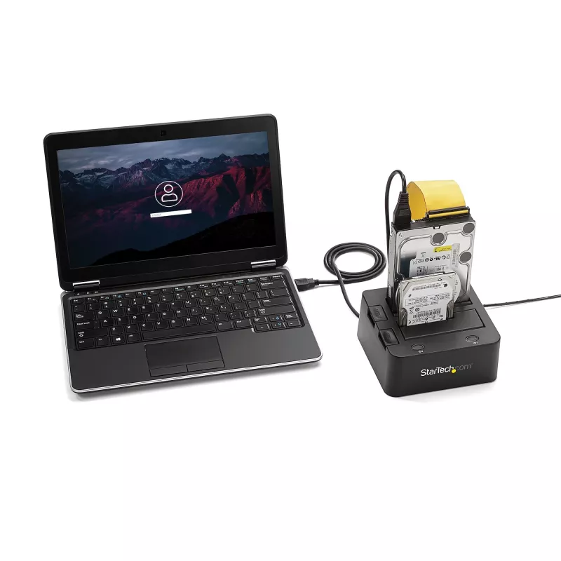 StarTech.com dviejų lizdų USB 3.0 prie SATA ir IDE standžiųjų diskų prijungimo stotelė, USB standžiųjų diskų dokas, išorinė 2,5/3,5 col. SATA I/II/III ir IDE (40 kontaktų) SSD/HDD prijungimo stotelė, karšto keitimo diskų lizdai, viršutinė įkrova