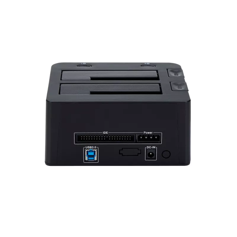 StarTech.com dviejų lizdų USB 3.0 prie SATA ir IDE standžiųjų diskų prijungimo stotelė, USB standžiųjų diskų dokas, išorinė 2,5/3,5 col. SATA I/II/III ir IDE (40 kontaktų) SSD/HDD prijungimo stotelė, karšto keitimo diskų lizdai, viršutinė įkrova