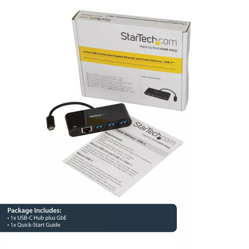 StarTech.com USB-C į eterneto adapteris su 3 prievadų USB 3.0 šakotuvu ir maitinimo tiekimu