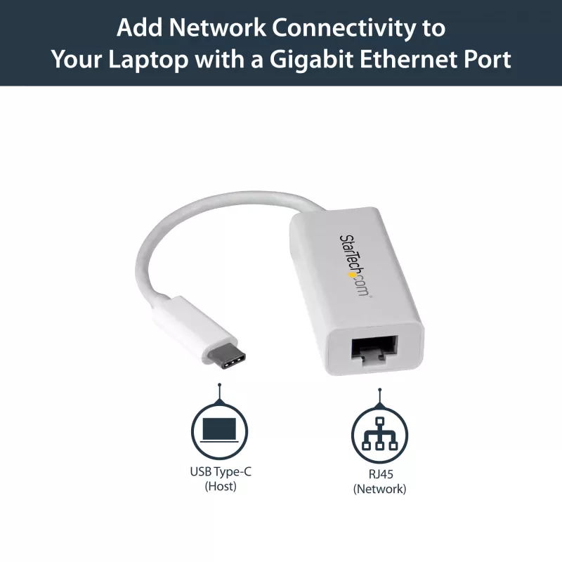 StarTech.com USB-C į Gigabit tinklo adapteris - balta, laidinis, USB Type-C, Ethernet, 5000 Mbit/s, balta