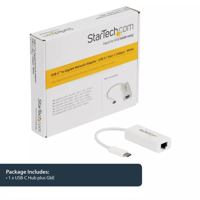 StarTech.com USB-C į Gigabit tinklo adapteris - balta, laidinis, USB Type-C, Ethernet, 5000 Mbit/s, balta