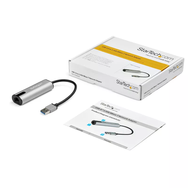 „StarTech.com“ 2,5 GbE USB A prie eterneto adapteris – NBASE-T tinklo sąsajos valdiklis – USB 3.0 A tipo 2,5 GbE / 1 GbE kelių greičių gigabitas tinklas – USB 3.1 nešiojamojo kompiuterio prie RJ45 / LAN – „Lenovo X1 Carbon“, „HP EliteBook“ / „ZBook“