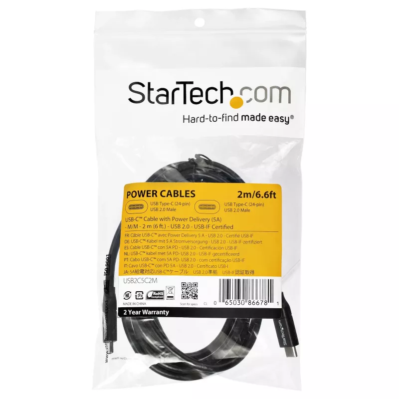 StarTech.com USB-C į USB-C laidas su 5A PD - M/M - 2 m - USB 2.0 - USB-IF sertifikuotas