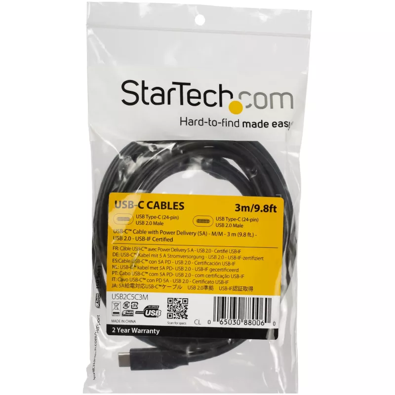 StarTech.com USB-C į USB-C laidas su 5A PD - M/M - 3 m (10 pėd.) - USB 2.0 - USB-IF sertifikuotas