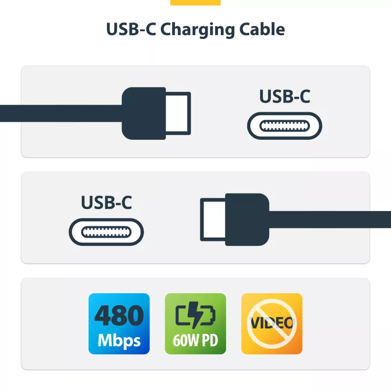 StarTech.com 3 m (9,8 pėd.) USB-C įkrovimo laidas, USB C laidas, USB 2.0 Type-C nešiojamojo kompiuterio įkroviklio laidas, 60 W 3 A galios tiekimas, TPE apvalkalas, USB-C duomenų perdavimo laidas, M/M