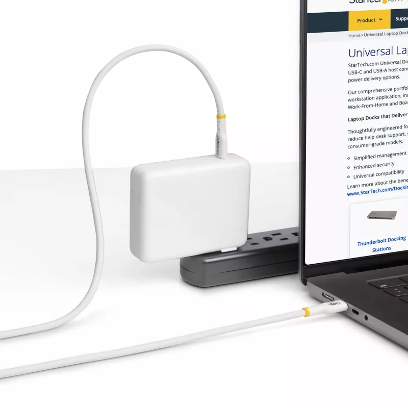 StarTech.com 1 m baltas USB-C įkrovimo laidas, USB-IF sertifikuotas USB-C laidas, 240 W PD EPR, USB 2.0 C tipo nešiojamojo kompiuterio įkroviklio laidas, USB-C duomenų perdavimo laidas, TPE apvalkalas