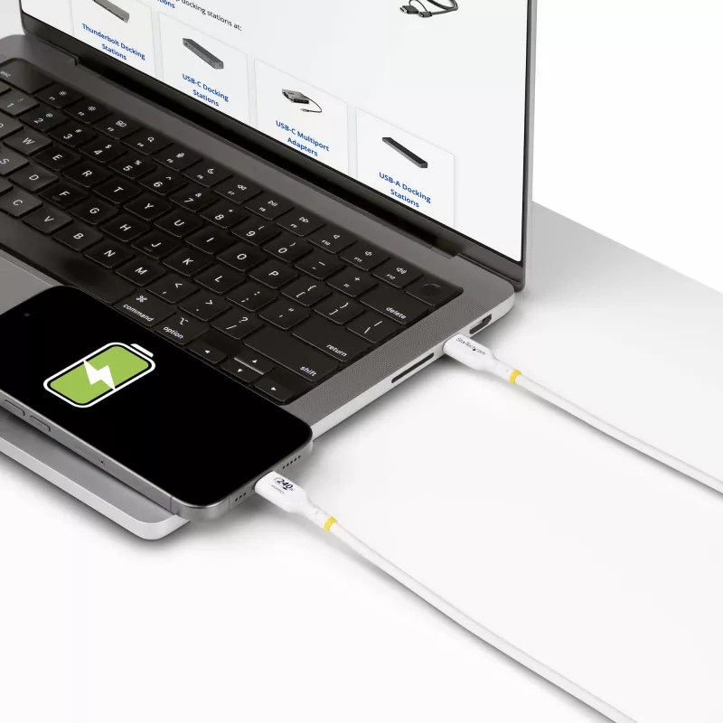 StarTech.com 1 m baltas USB-C įkrovimo laidas, USB-IF sertifikuotas USB-C laidas, 240 W PD EPR, USB 2.0 C tipo nešiojamojo kompiuterio įkroviklio laidas, USB-C duomenų perdavimo laidas, TPE apvalkalas