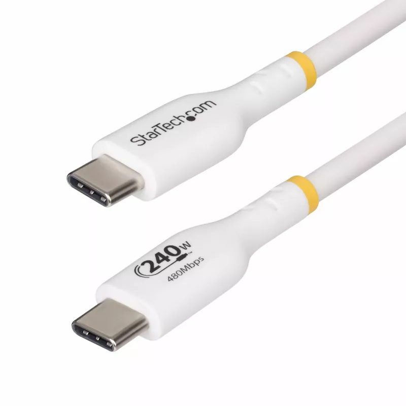 StarTech.com 2 m baltas USB-C įkrovimo laidas, USB-IF sertifikuotas USB-C laidas, 240 W PD EPR, USB 2.0 Type-C nešiojamojo kompiuterio įkroviklio laidas, USB-C duomenų perdavimo laidas, TPE apvalkalas