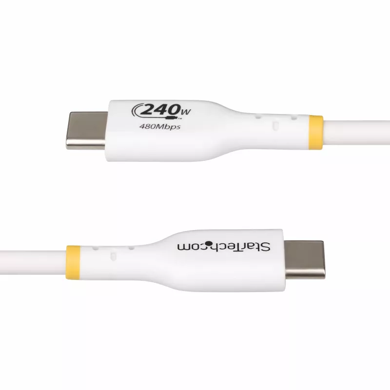 StarTech.com 3 m baltas USB-C įkrovimo laidas, USB-IF sertifikuotas USB C laidas, 240 W PD EPR, USB 2.0 Type-C nešiojamojo kompiuterio įkroviklio laidas, USB-C duomenų perdavimo laidas, TPE apvalkalas