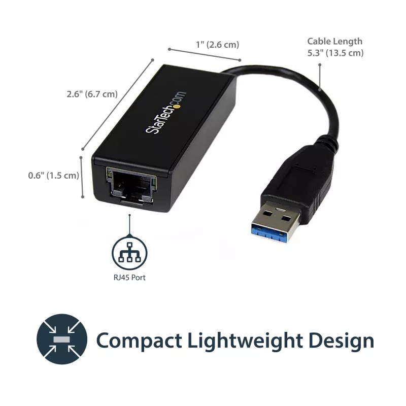 StarTech.com USB 3.0 to Gigabit Ethernet tinklo adapteris, 10/100/1000 Mbps, USB to RJ45, USB 3.0 to LAN Adapter, USB 3.0 Ethernet Adapter (GbE), TAA Complaint