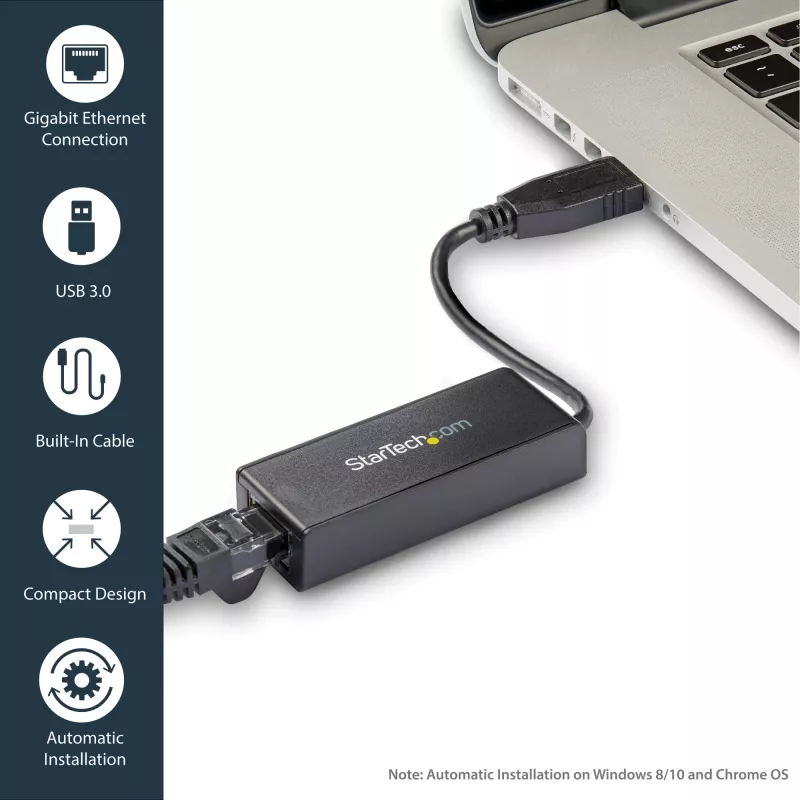 StarTech.com USB 3.0 to Gigabit Ethernet tinklo adapteris, 10/100/1000 Mbps, USB to RJ45, USB 3.0 to LAN Adapter, USB 3.0 Ethernet Adapter (GbE), TAA Complaint