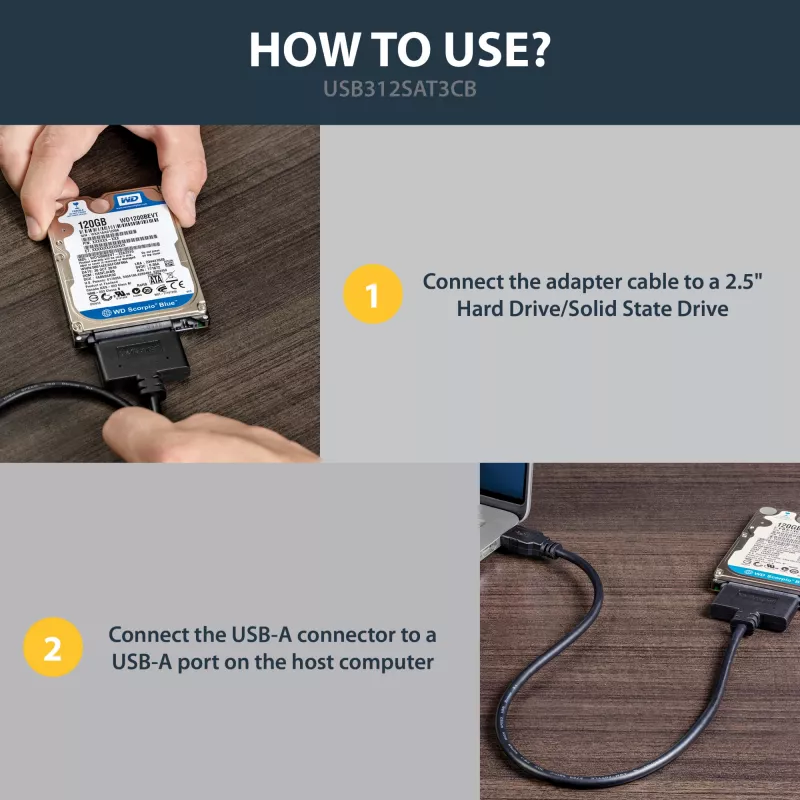 StarTech.com USB 3.1 į 2,5 colio SATA standžiojo disko adapteris – USB 3.1 Gen 2 10 Gb/s su UASP išoriniu HDD/SSD atminties keitikliu