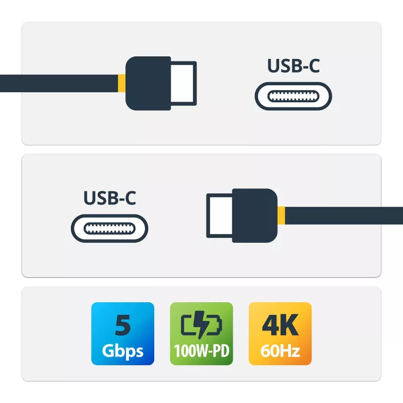 StarTech.com 6 pėdų (1,8 m) USB-C į USB-C kabelis – 5A, 100W PD 3.0 – sertifikuota veikia su Chromebook – USB-IF sertifikuota – M/M – USB 3.0 5Gbps – USB-C įkrovimo kabelis – USB Type-C kabelis