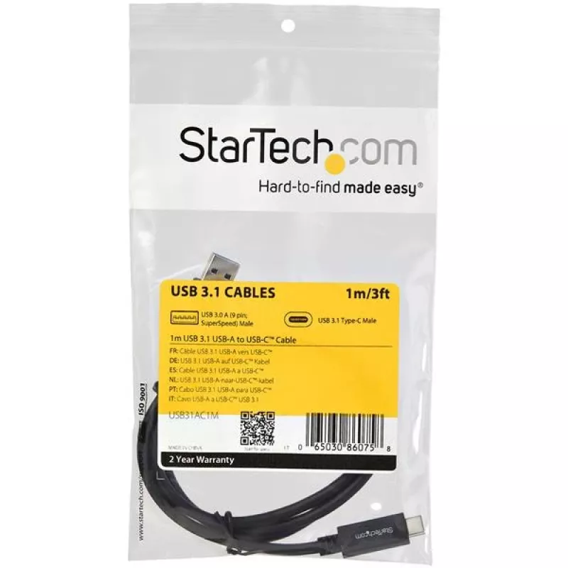 “StarTech.com” 3 pėd. (1 m) USB–USB-C laidas, kištukas/kištukas, 1 m, USB A, USB C, USB 3.2 Gen 2 (3.1 Gen 2), 10 Gbit/s, juodas
