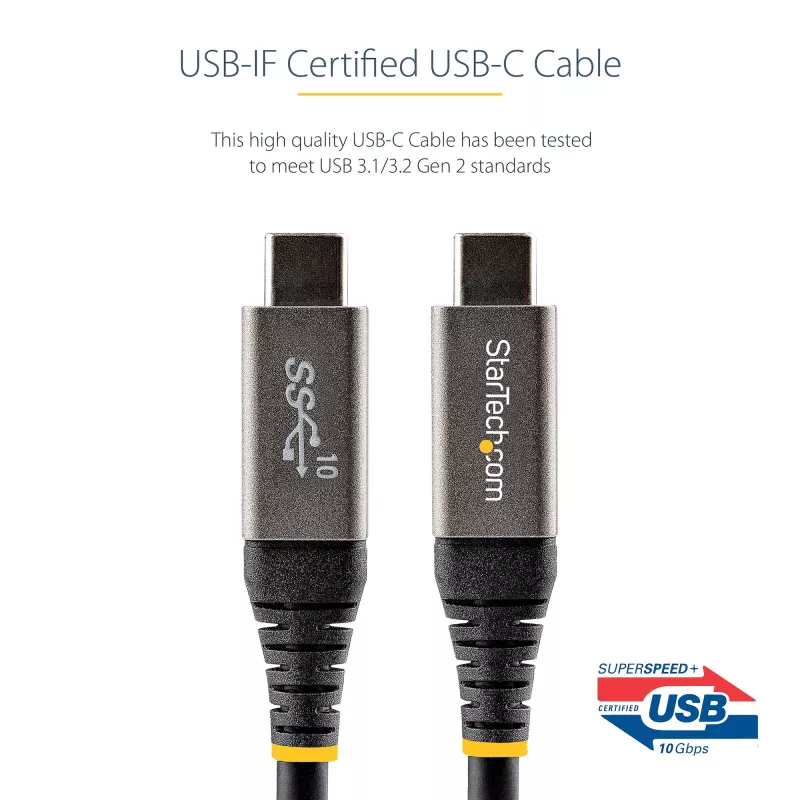 StarTech.com 3ft (1m) USB C kabelis 10Gbps - USB-IF Certified USB-C kabelis - USB 3.1 Type-C kabelis - 100W (5A) Power Delivery Charging, DP Alt Mode - USB C to C Cord - Charge & Sync