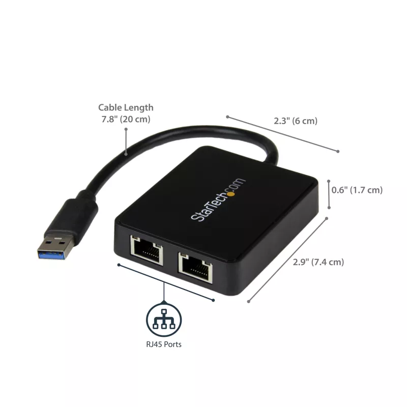 StarTech.com USB 3.0 į dviejų prievadų Gigabit Ethernet adapterį NIC su USB prievadu